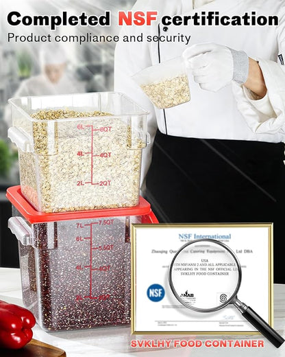 4QT NSF Food Storage Containers: 8 PCS [Food Grade][Hot&Cold Resistant] Commercial Clear Food Storage Containers with Lids for Restaurant Kitchen Proof Dough, Measuring Spoons Included(BPA FREE)