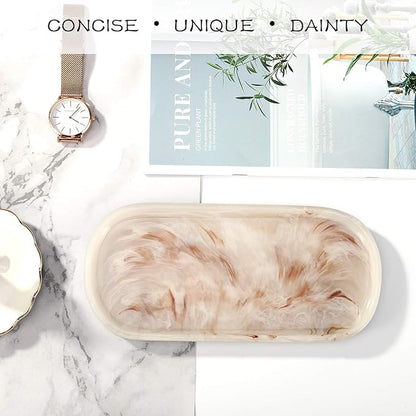 Emibele Jewelry Organizer Oval Resin Tray, Bathroom Kitchen Dresser Vanity Tray Jewelry Dish Ring Holder Cosmetic Organizer for Candle Perfume Soap Shampoo Small Plant Home Decor, Ink Khaki