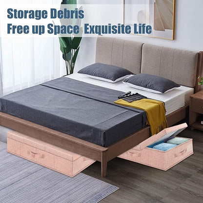 Supowin Underbed Storage Containers Bin with Lids, Large Under Bed Storage Organizer Box with Handle, Foldable Under the Storage Bags for Organizing Clothes, Shoes, Blankets, Pillows