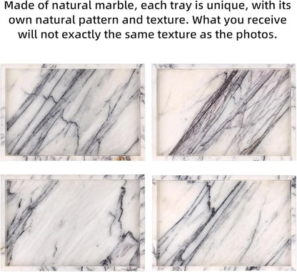 Marble Bathroom Vanity Tray, Natural Luxury Vanity Home Kitchen Bathroom Table Tray, Stone Decorative Countertop Dresser Trays for Key Coffee Perfume Jewelry Makeup (Lilac, 12"x 8" x1.2")