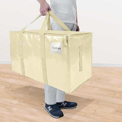 TICONN 6 Pack Extra Large Moving Bags Heavy Duty with Zippers & Carrying Handles, Durable Storage Bags Moving Boxes for Closet Organizers and Storage (6 Pack, Cream)
