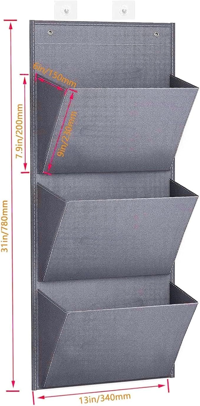 2 Pack Over The Door Shoe Organizer with 3 Sections for Towels and Laundry Items, Gray