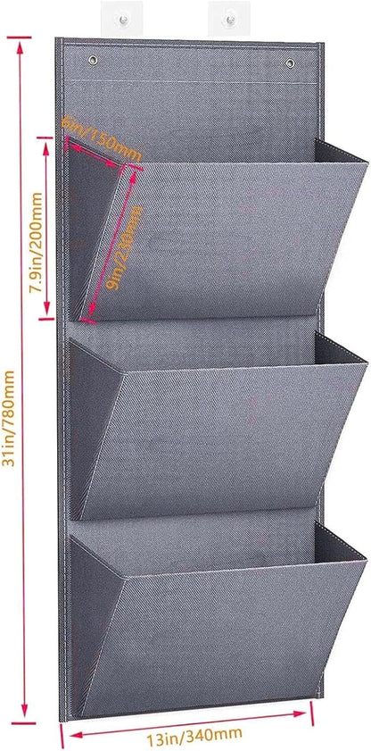 2 Pack Over The Door Shoe Organizer with 3 Sections for Towels and Laundry Items, Gray
