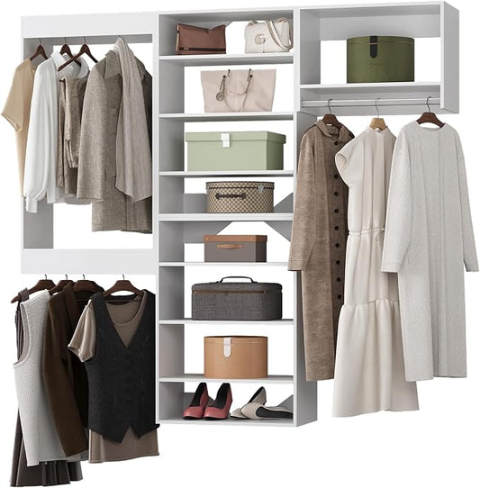 Modular Closet System - 96" Wide Organizer with Towers, Hanging & Wall Mounted Wardrobe in White