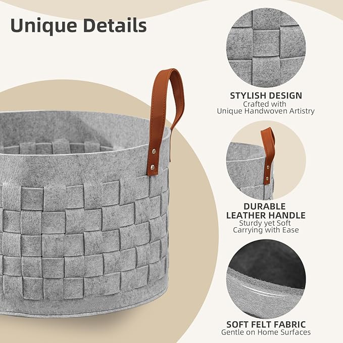 BOLDMONKEY Blankets Basket 20" x20 " x11.8 ", Large Storage Baskets for Organizing Round, Living Room Dog Toy Bin for Dirty Clothes, Pillows, Towel-Light Gray