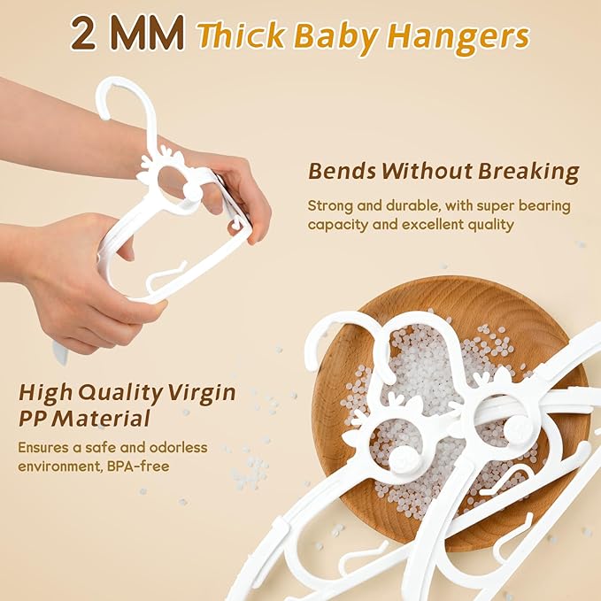Kids Hangers 30PCS, 11"-14" Extendable and Stackable Baby Hangers, 45g Ultra-Thick Space Saving Non-Slip Plastic Hanger for Infant, Toddler and Nursery Closet, White