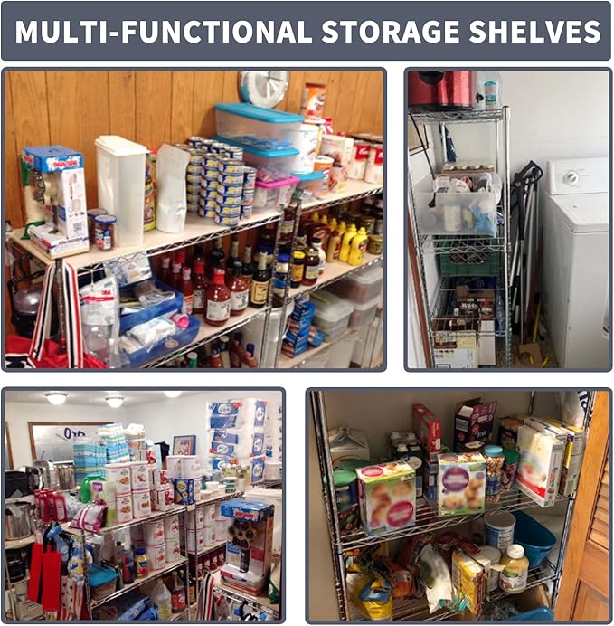 6-Shelf Adjustable Storage Shelves 600Lb Capacity Metal Wire Shelving Unit Storage Rack for Kitchen Bathroom Corner Shelf Organizer for Small Space, 16.7D x 11.8W x 63H, Chrome