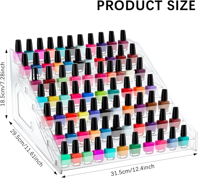 Nail Polish Organizer 84 Bottles of 7 Layers Sunglass Acrylic Display Rack Eyeglasses Storage Essential Oils Holder Makeup No Tool Needed Assembly, Clear (2 Pack)