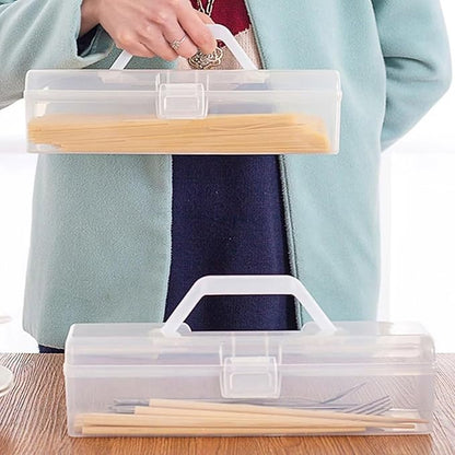 Noodle Storage Box, Plastic Pasta Storage Container with Handle Spaghetti Food Storage Box Multifunctional Airtight Organizer for Noodles, Tableware, Fruits Snacks(White,11.6x3.9x3.5in)