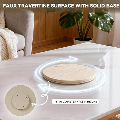 Faux Travertine Lazy Susan, 11.5" Rotating Round Serving Tray for Kitchen Countertop, Dining Table or Vanity Organizer