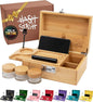 The OG Storage Box - Large Bamboo Box with Combination Lock, Magnetic Lid, Organizer Tray, Airtight Tube and 3 Smell-Proof Jars - Discreet Decorative Locking Wooden Box with Accessories (Wood/Silver)
