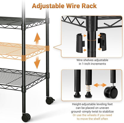 YSSOA Heavy Duty 5-Shelf Storage Shelving Unit, 1250lbs Loading Capacity, 29.92" D x 13.98" W x 62.99" H Adjustable Steel Organizer Wire Rack, Black, 2 Pack