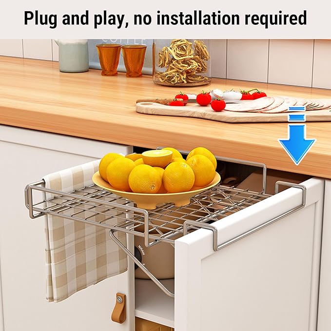 Haofy Cabinet Door Organizer Shelf Extender Foldable Stainless Steel Space Saving Storage Rack, Counter Extension for Kitchen No Drill 11.8x12.2 Inch (Original Color)