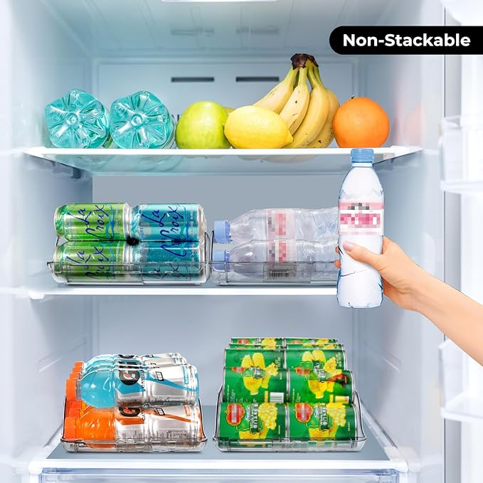 Rolling Soda Can Dispenser for Refrigerator 2 Packs Refrigerator Organizers and Storage Width Adjustable
