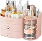 XIAPIA Makeup Organizer Countertop, Make Up Organizer for Vanity, Skincare & Cosmetic Organizers with Drawers, Bathroom Organizers Storage for Brush Holder|Lipstick|Jewelry, Ideal Gift for Women PINK