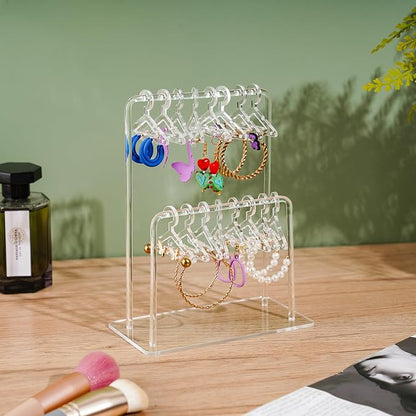 NiHome Clear Acrylic Earring Organizer Stand for Home, Store, Exhibition - Mirror-Finish 2-Tiered Display for 48 Pairs, 16 Mini Hangers Holder Tangle-Free Storage Adds Elegance to Jewelry Presentation