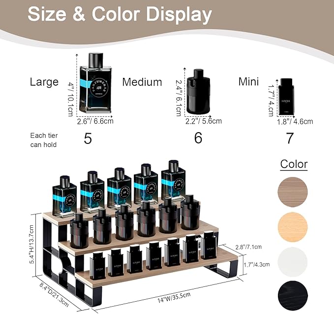 3 Tier Makeup Organizers,Bathroom Organizer,Perfume Organizer for Dresser,Cologne Stand for Men,Wood Display Riser Stand for Vanity,Bedroom,Dressing(Walnut-Width=14")