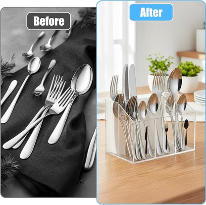 Lemecima Acrylic Utensil Holder Silverware Caddy Countertop Cutlery Plastic Organizer For Napkins Flatware Spoon Fork Knife, Space-Saving, For Buffet, Picnic Party