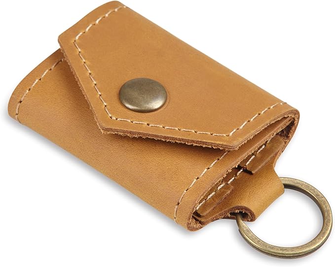 Leather Keychain Ring Holder, Wedding Ring Travel Case, Engagement Ring Holder, Ring Pouch Bag, Workout and Gym Ring Holder (Vintage Brown)