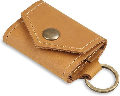 Leather Keychain Ring Holder, Wedding Ring Travel Case, Engagement Ring Holder, Ring Pouch Bag, Workout and Gym Ring Holder (Vintage Brown)