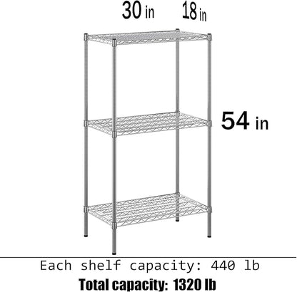 18" Deep x 30" Wide x 54" Height Wire Shelving Kit | 3-Tier | NSF Commercial Storage Rack Unit