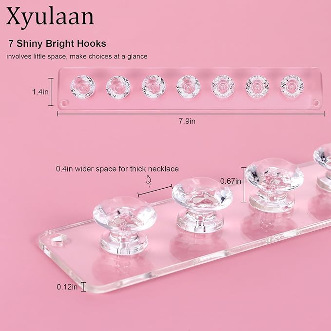 4Pcs Wall Necklace Holder for Women, Hanging Jewelry Organizer Wall Mount Crystal Holder Necklace Wall Hanger, Acrylic Bracelet Holder Organizer Jewelry Rack Adhesive Hooks Necklace Storage