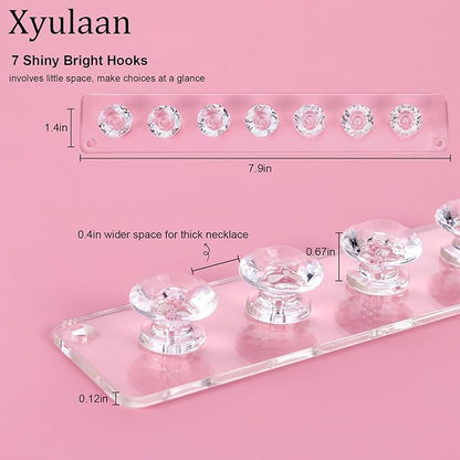 4Pcs Wall Necklace Holder for Women, Hanging Jewelry Organizer Wall Mount Crystal Holder Necklace Wall Hanger, Acrylic Bracelet Holder Organizer Jewelry Rack Adhesive Hooks Necklace Storage