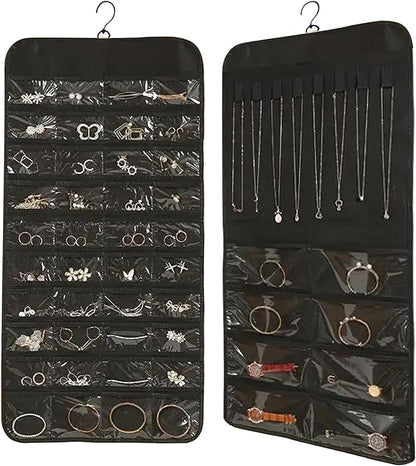 ONEPEACE Hanging Jewelry Organizer: Necklace & Earring Holder with Pockets for Closet, Wall or Door (Black)
