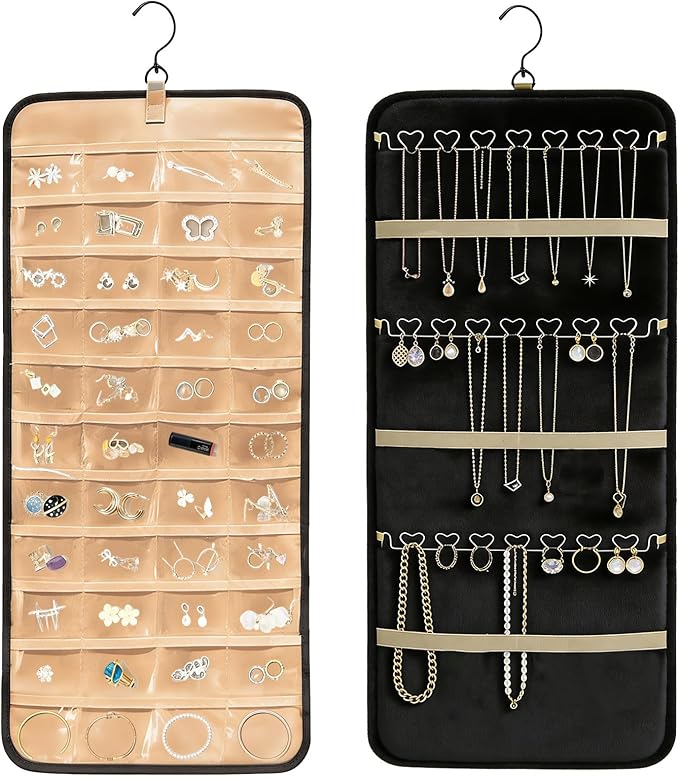 48 Pocket Oxford cloth hanging jewelry organizer for closet,specially crafted for earrings,rings,necklace, bracelets and Other jewellery storage, Comes with a hook for wall mounted storage