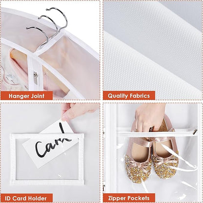 Univivi Garment Bags for Dance Costumes, 40" Foldable Dance Costume Garment Bag with 3 Zipper Pockets and 3" Gusset, Dance Dress Bags for Hanging Clothes (5 Pack, White)