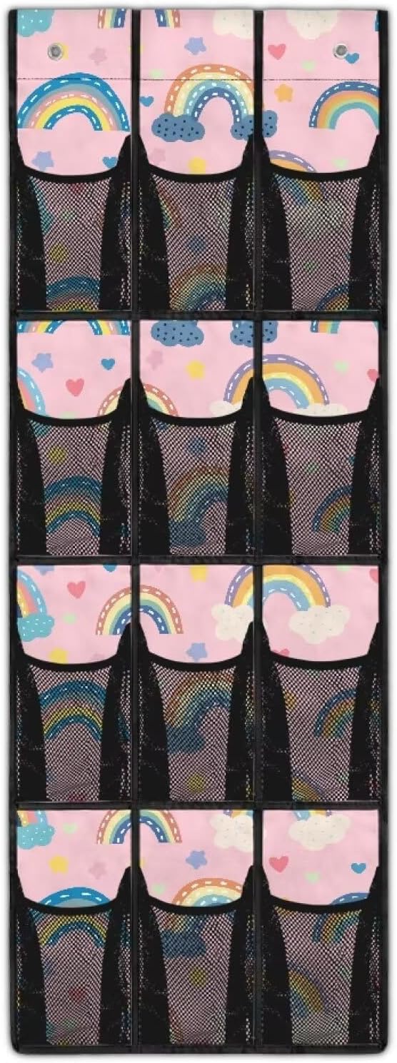 Rainbow Over the Door Shoe Organizer 12 Large Mesh Pockets Hanging Shoe Rack for Closet Foldable Door Shoe Organizer Shoe Hanger
