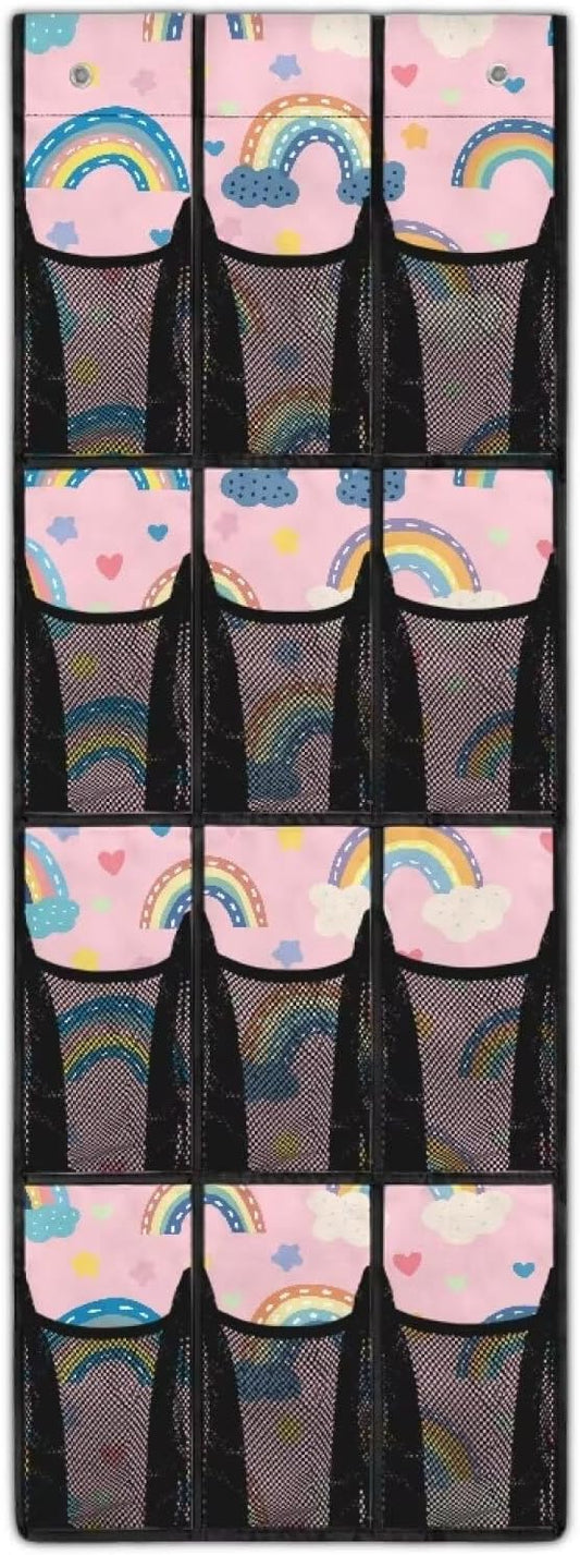 Rainbow Over the Door Shoe Organizer 12 Large Mesh Pockets Hanging Shoe Rack for Closet Foldable Door Shoe Organizer Shoe Hanger