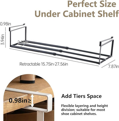 UFORU Expandable Hanging Shoe Rack Organizer for Closet, Adjustable Shoe Rack Under Cabinet Shelf, Versatile Under Shelf Storage for Kitchen, Book, Clothing Storage and Organization(Black,4PCS)
