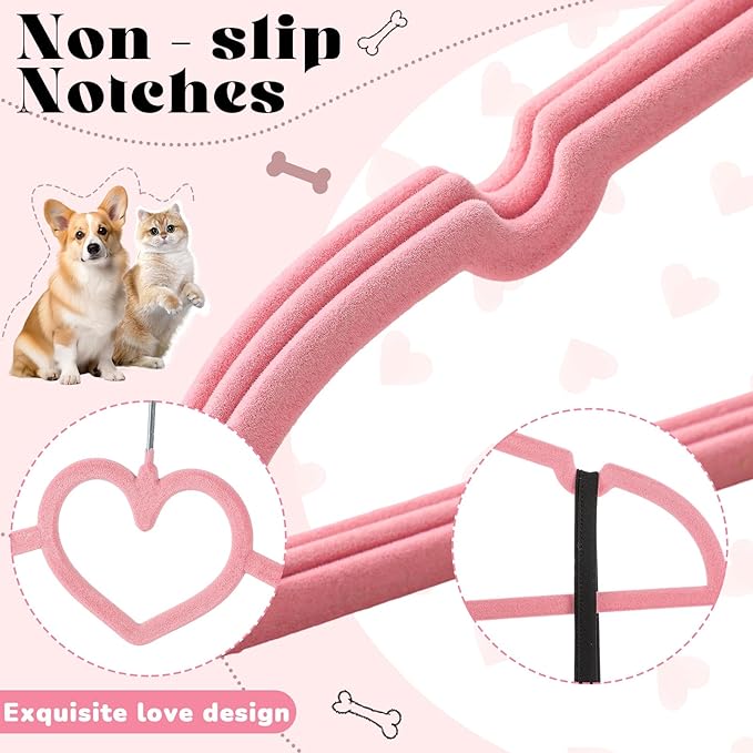 12 Pcs Pink Dog Clothes Hangers 13'' Non-Slip & 360° Swivel Pink Velvet Pet Hangers for Dogs and Cats Rustproof Metal Hooks, Space-Saving for Home Storage & Grooming Salons
