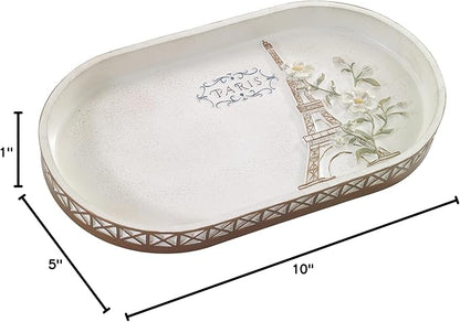 Avanti Linens - Vanity Tray, 100% Hand-Painted Resin Bathroom Accessories, Elegant Home Decor (Paris Botanique)