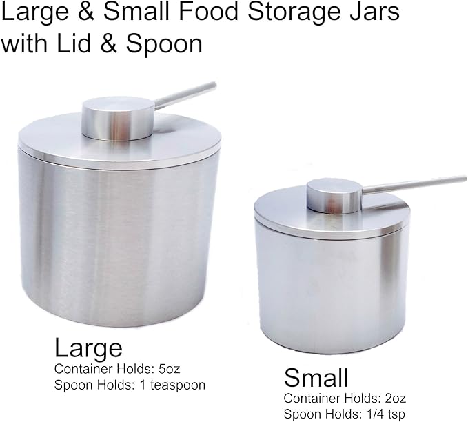 Grind Gourmet Salt Cellar, Spice Jars Stainless Steel, Storage Spice Jars Silver Cellar With Spoon Solid Stainless Steel Holder (Large, Silver)