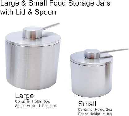 Grind Gourmet Salt Cellar, Spice Jars Stainless Steel, Storage Spice Jars Silver Cellar With Spoon Solid Stainless Steel Holder (Large, Silver)
