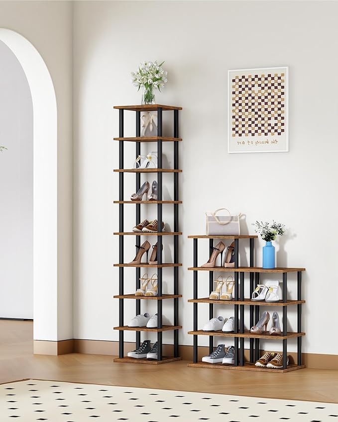 CHOEZON 9-Tier Vertical Shoe Rack, DIY Corner Shoe Rack for Entryway, Narrow Shoe Shelf, Tall Storage Organizer, Saving Space, for Small Spaces, Entryway, Hallway, Rustic Brown and Black MXJ01BF