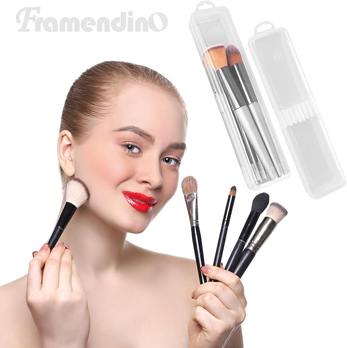 Framendino, 5 Pack Clear Travel Cosmetic Brush Holder Portable Cutlery Box Plastic Storage Container Toothbrush Carrying Boxes for Traveling