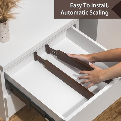 DUCOO 4 PCS Drawer Divider, 17"-22" Adjustable Bamboo Drawer Dividers Organizers, 2.3" High Expandable Separators for Kitchen, Clothes, Dressers, Home, Office, Mocha