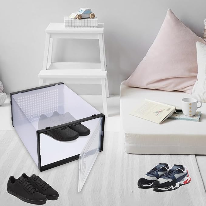 2 Pcs Drawer-style Shoe Storage Boxes Plastic Shoe Organizer Containers Stackable for Closet and Travel Storage Style
