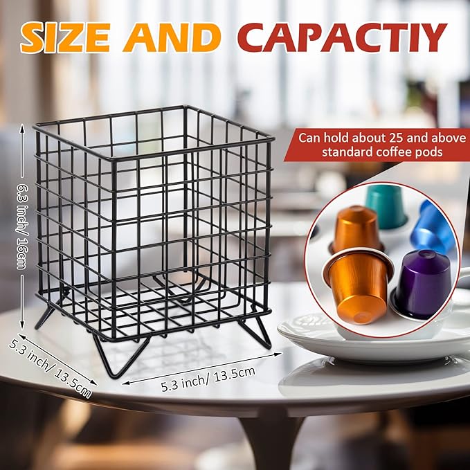 Zubebe 4 Pcs Coffee Pod Holder Large Capacity Coffee Pod Basket Wire Organizer Capsule Cages Metal Storage Capsule Basket, 5.3 x 5.3 x 6.3 In (Black)