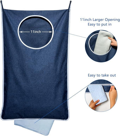 KEEPJOY 2 Pack Large Hanging Laundry Hamper Bag, 35x21.6 Inch Oversized Clothes Hanging Laundry bag with Hooks, Perfect for Managing Dirty Clothes Storage Bag (Blue,2-Pack)