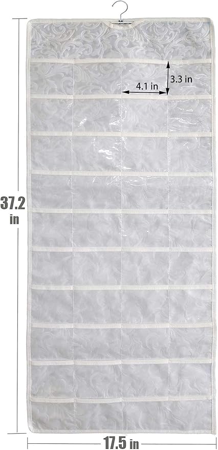 BB Brotrade Hanging Jewelry Organizer, Double-Sided Jewelry Storage Organizer with Embossed Pattern, 80 Clear PVC Pockets for Holding Jewelries (White)