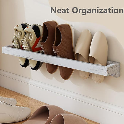 tonchean Wall Mounted Shoe Rack 30in, Solid Wood Hanging Shoe Organizer Storage Rack Shabby White Washed, Wooden Shoe Shelf Rack, Hanging Shoe Organizer Holder for Closet Mudroom RV Entryway, 4 pack