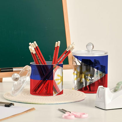 DOMIKING Philippines Flag 2 Pack Bathroom Canisters Cotton Swab Holder Dispenser Plastic Cotton Ball Jar Acrylic Storage Containers for Cotton Ball Cotton Swab Cotton Round Pads