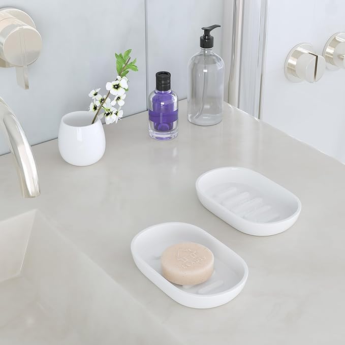 2Pcs/SetBathroom Soap Dishes, Not Plastic！,Bamboo Soap Dishes Holder for Bathroom Shower, Bathroom Sink Soap Dish (White)