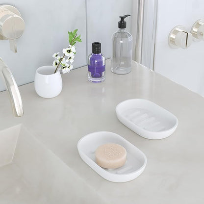 2Pcs/SetBathroom Soap Dishes, Not Plastic！,Bamboo Soap Dishes Holder for Bathroom Shower, Bathroom Sink Soap Dish (White)