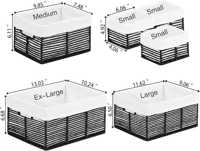 Vagusicc Wicker Storage Basket, 6 Pack Baskets for Organizing, Wicker Baskets with Handle, Rectangular Woven Basket for Storage Shelves, Cube Storage Bins for Closet/Clothes/Dresser, Black