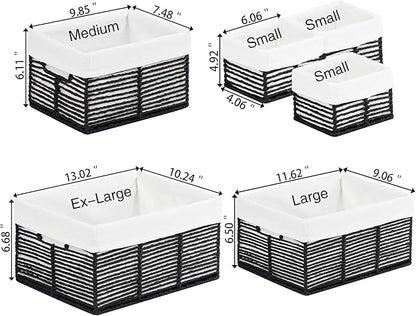 Vagusicc Wicker Storage Basket, 6 Pack Baskets for Organizing, Wicker Baskets with Handle, Rectangular Woven Basket for Storage Shelves, Cube Storage Bins for Closet/Clothes/Dresser, Black